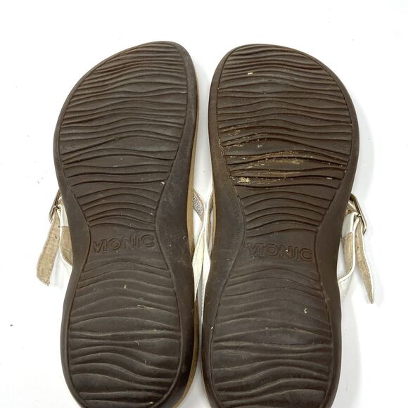 VIONIC White Leather Flip Flop Sandals Embellished Womens 9 - Picture 5 of 5